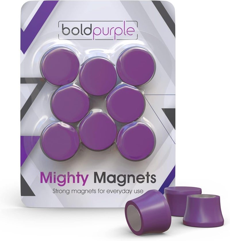 boldpurple Extra Strong Magnets for Whiteboard, Glassboard and Fridge (Purple, 8 Pack, Small). N54 Neodymium Rare Earth Heavy Duty Magnets for Home and Office Supplies. - Image 1